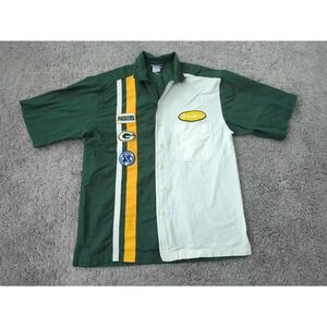 Vintage Green Bay Packers Shirt Mens Large NFL No Huddle Football‎ Button Front